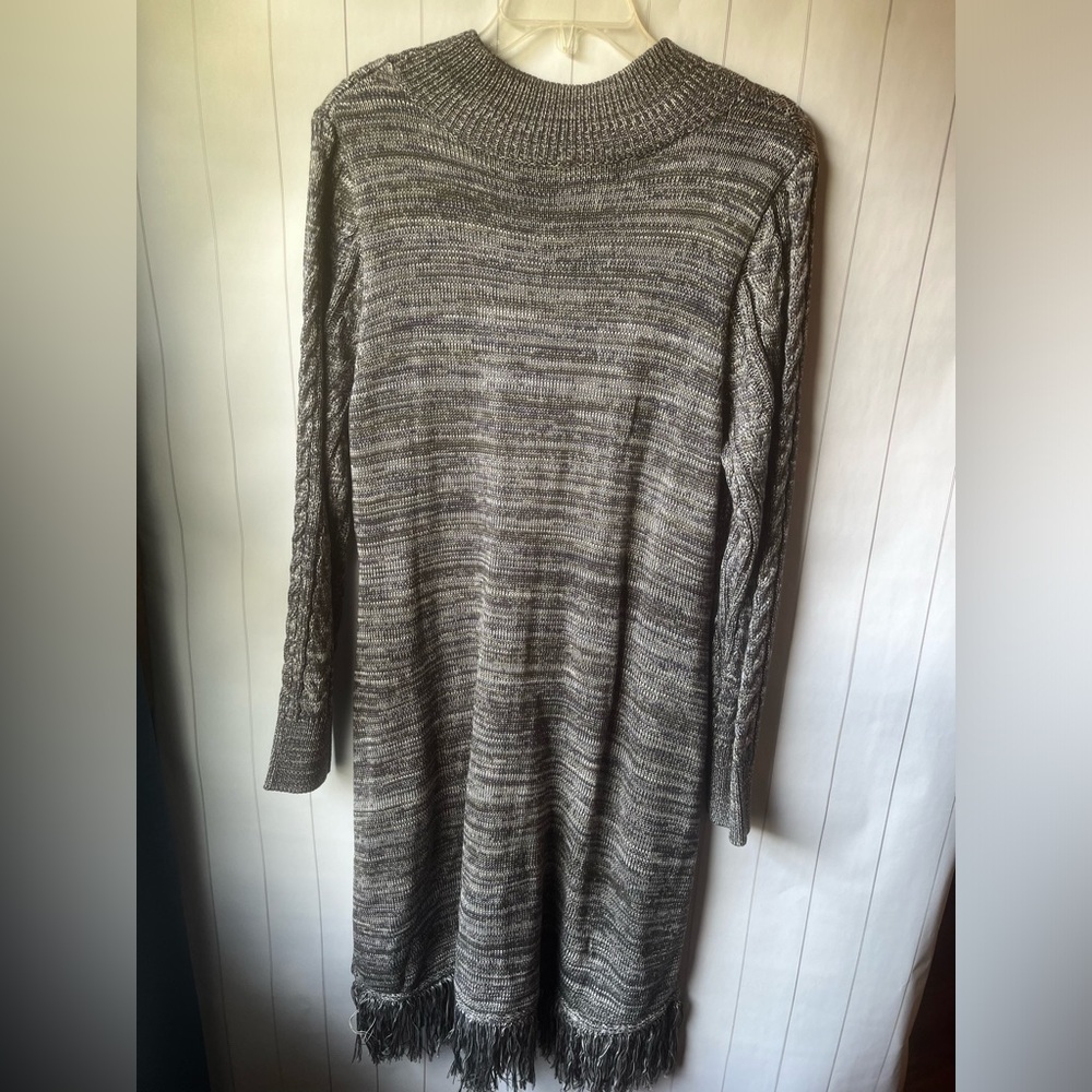 Soft Surroundings Cable Knit Sweater Dress with Fringe Hem MSRP $150 - Picture 6 of 9
